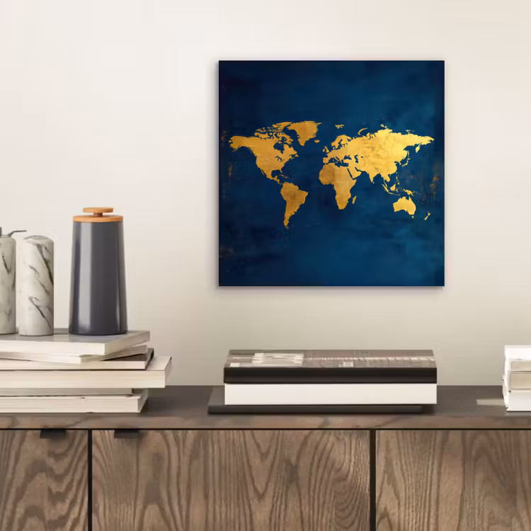 Aluminium schilderij - Wereldkaart - Goud - Donkerblauw — 2