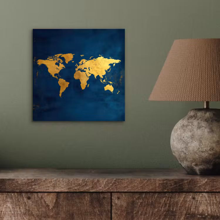 Aluminium schilderij - Wereldkaart - Goud - Donkerblauw — 3