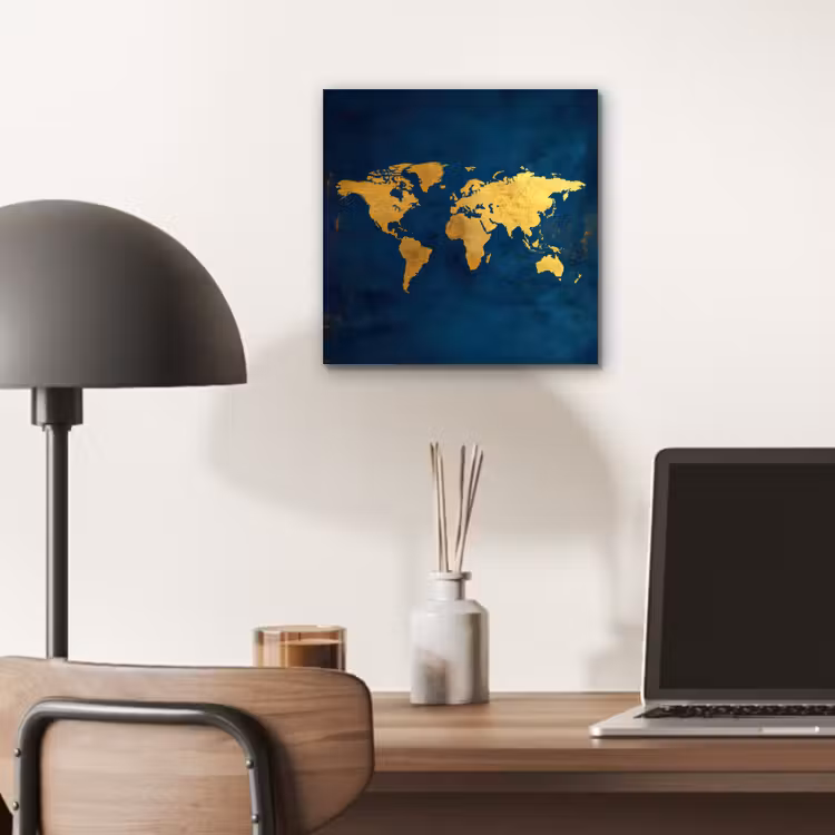 Aluminium schilderij - Wereldkaart - Goud - Donkerblauw — 6