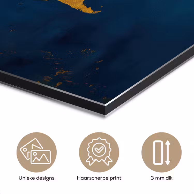 Aluminium schilderij - Wereldkaart - Goud - Donkerblauw — 7
