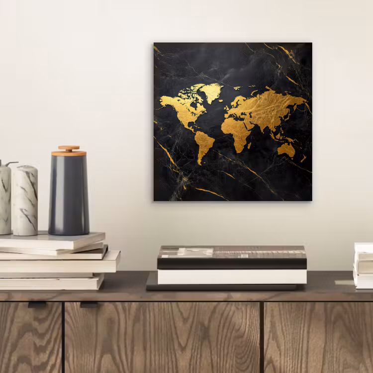 Aluminium schilderij - Wereldkaart - Goud - Marmer — 2