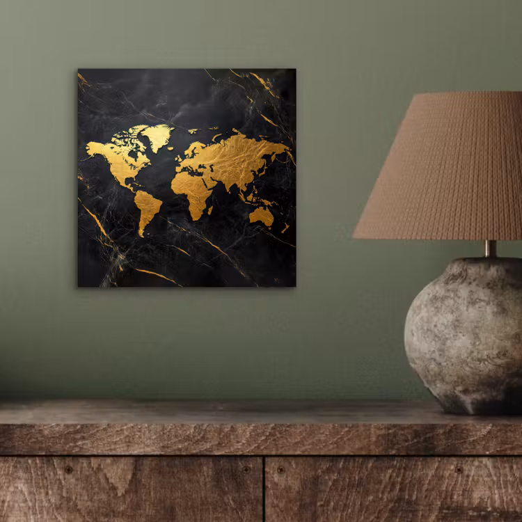 Aluminium schilderij - Wereldkaart - Goud - Marmer — 3