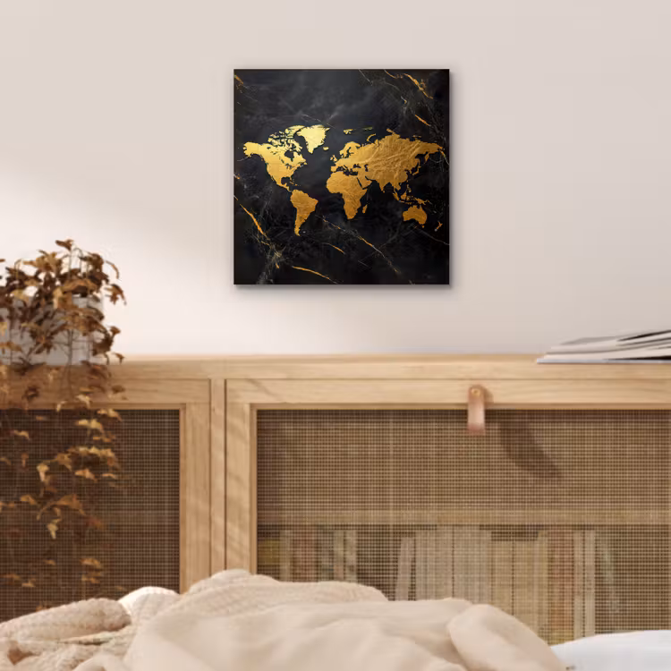 Aluminium schilderij - Wereldkaart - Goud - Marmer — 4