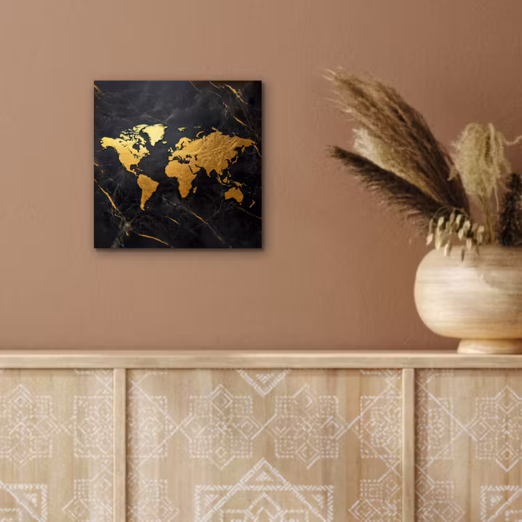 Aluminium schilderij - Wereldkaart - Goud - Marmer — 5