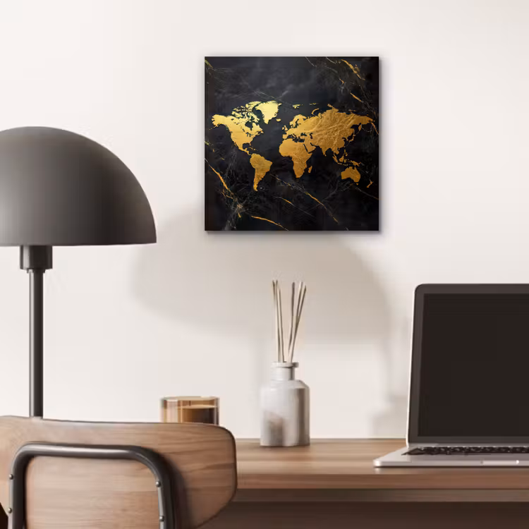 Aluminium schilderij - Wereldkaart - Goud - Marmer — 6
