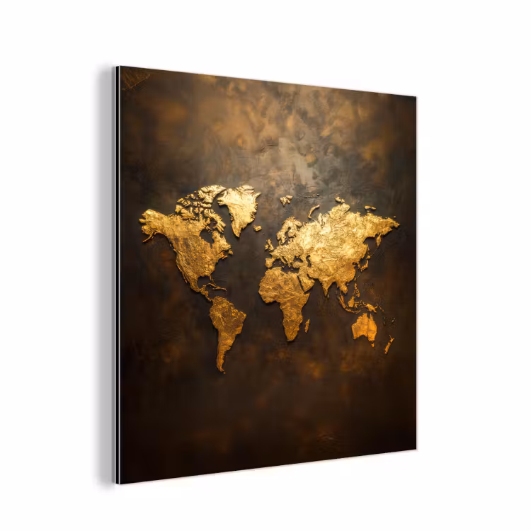 Aluminium schilderij - Wereldkaart - Goud - Roest — 1