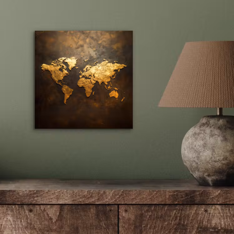 Aluminium schilderij - Wereldkaart - Goud - Roest — 3