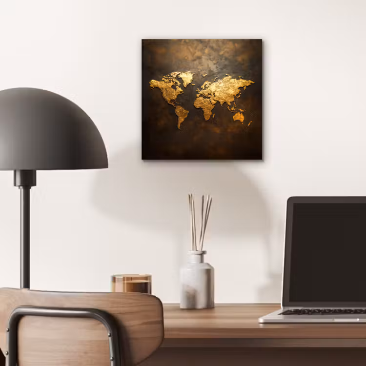 Aluminium schilderij - Wereldkaart - Goud - Roest — 6