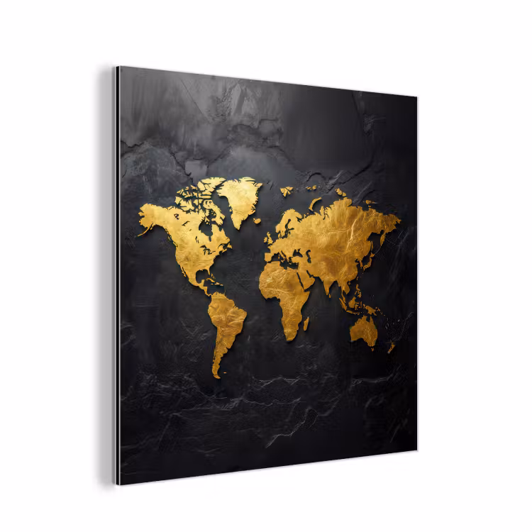 Aluminium schilderij - Wereldkaart - Goud - Steen — 1