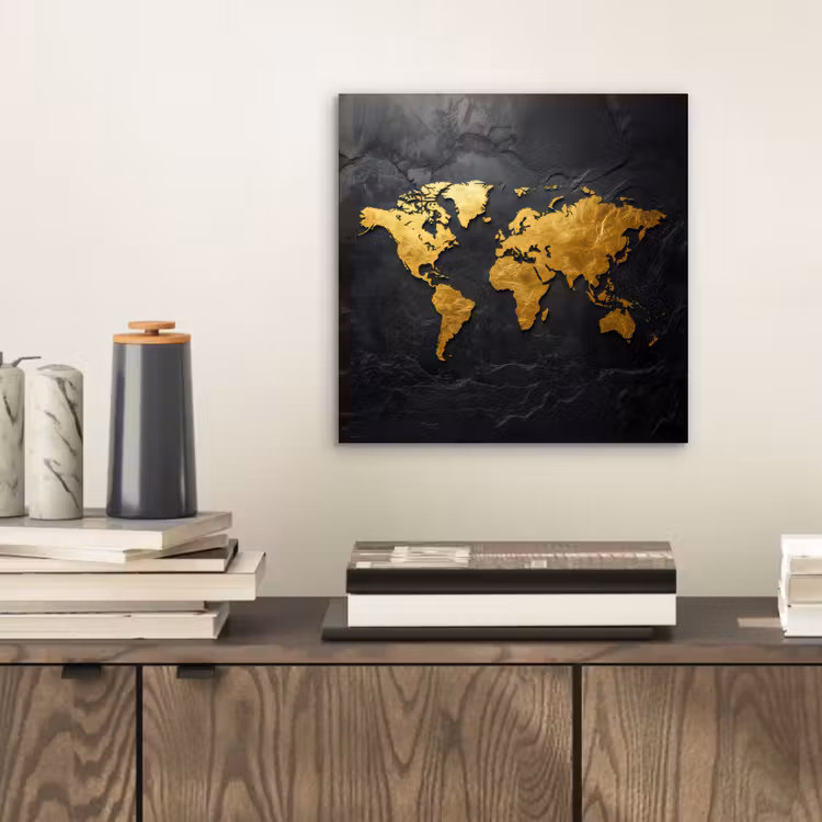 Aluminium schilderij - Wereldkaart - Goud - Steen — 2