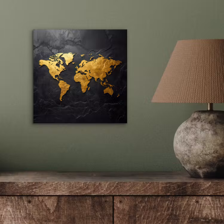 Aluminium schilderij - Wereldkaart - Goud - Steen — 3