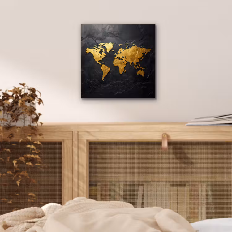 Aluminium schilderij - Wereldkaart - Goud - Steen — 4