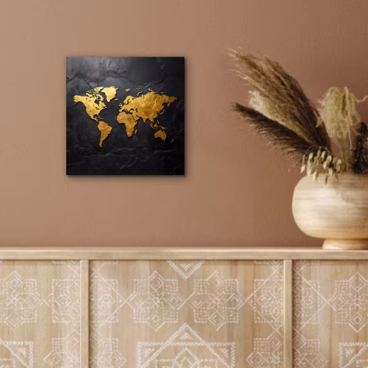Aluminium schilderij - Wereldkaart - Goud - Steen — 5