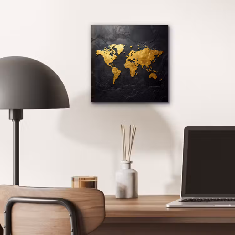 Aluminium schilderij - Wereldkaart - Goud - Steen — 6