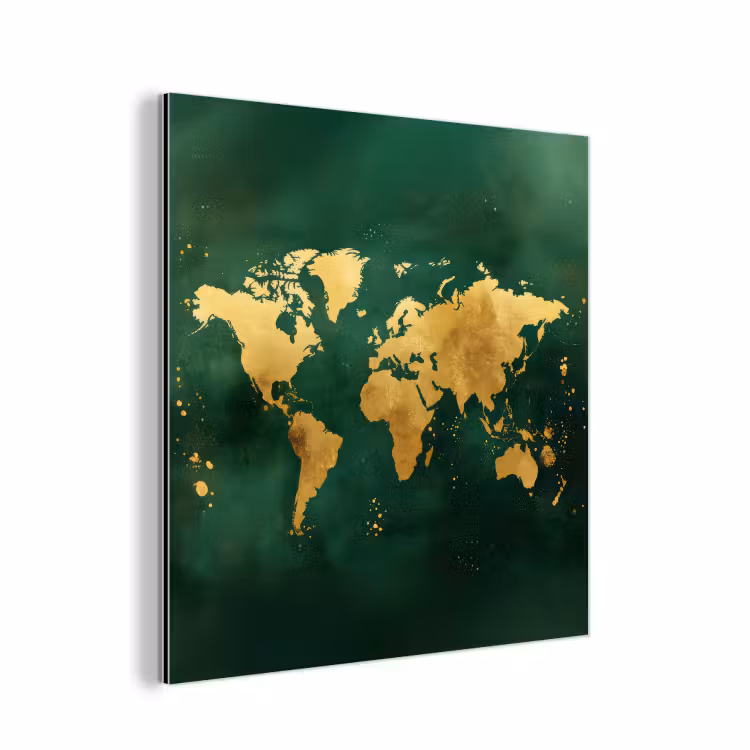 Aluminium schilderij - Wereldkaart - Groen - Goud — 1