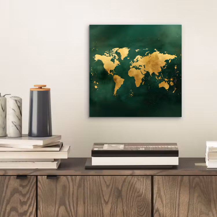 Aluminium schilderij - Wereldkaart - Groen - Goud — 2
