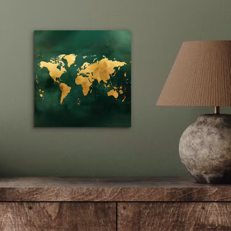 Aluminium schilderij - Wereldkaart - Groen - Goud — 3