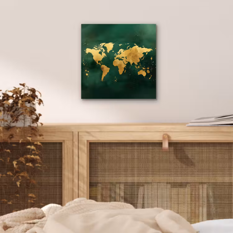 Aluminium schilderij - Wereldkaart - Groen - Goud — 4