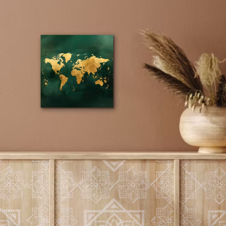 Aluminium schilderij - Wereldkaart - Groen - Goud — 5
