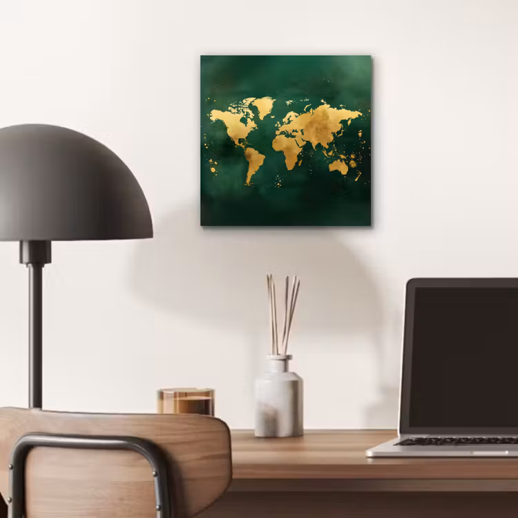 Aluminium schilderij - Wereldkaart - Groen - Goud — 6