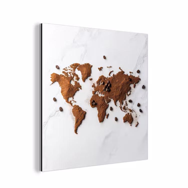 Aluminium schilderij - Wereldkaart - Koffie - Marmer — 1