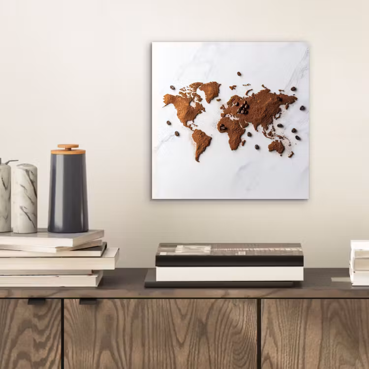 Aluminium schilderij - Wereldkaart - Koffie - Marmer — 2