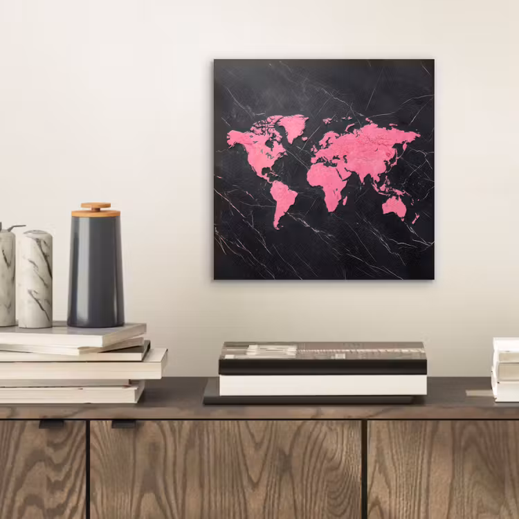 Aluminium schilderij - Wereldkaart - Roze - Marmer — 2