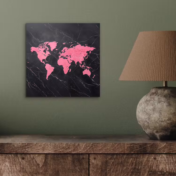 Aluminium schilderij - Wereldkaart - Roze - Marmer — 3