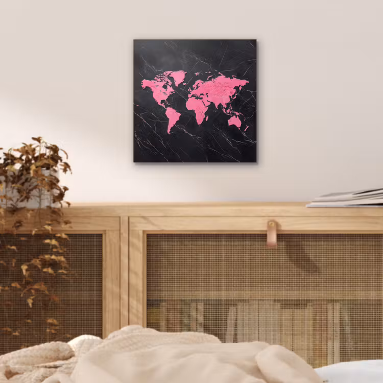 Aluminium schilderij - Wereldkaart - Roze - Marmer — 4