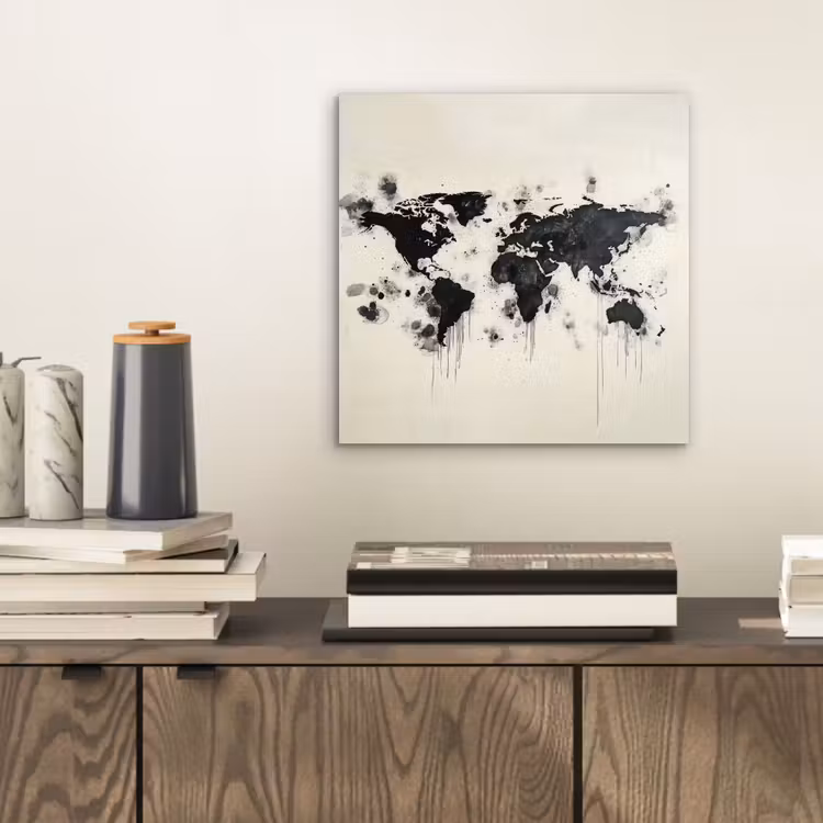 Aluminium schilderij - Wereldkaart - Zwart - Inkt — 2