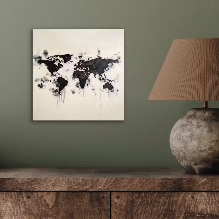 Aluminium schilderij - Wereldkaart - Zwart - Inkt — 3