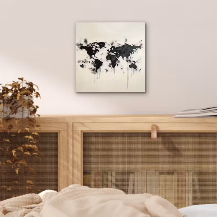 Aluminium schilderij - Wereldkaart - Zwart - Inkt — 4