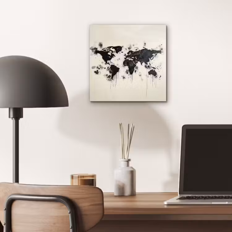 Aluminium schilderij - Wereldkaart - Zwart - Inkt — 6