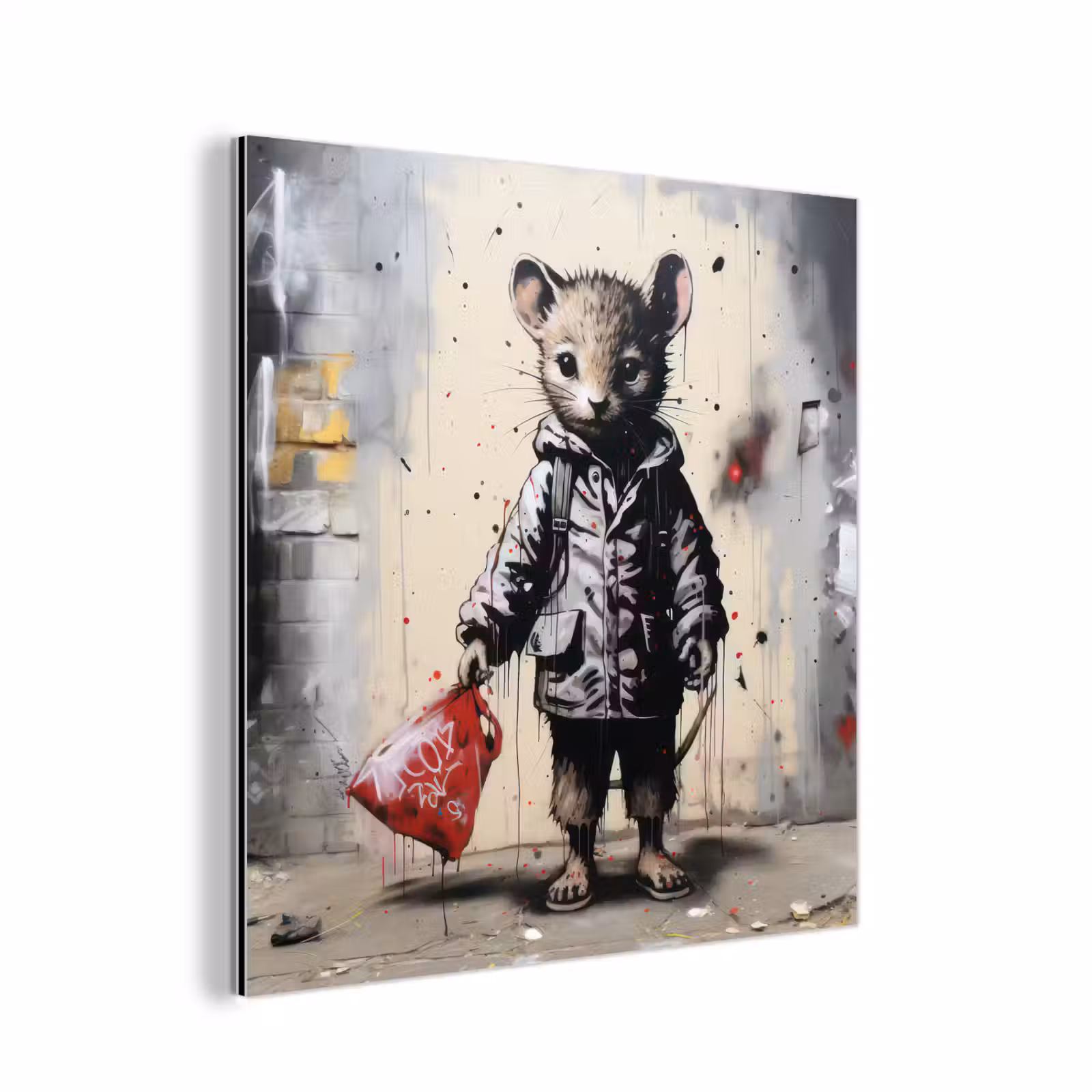 Aluminium schilderij - Muisje - Rood - Graffiti — 1