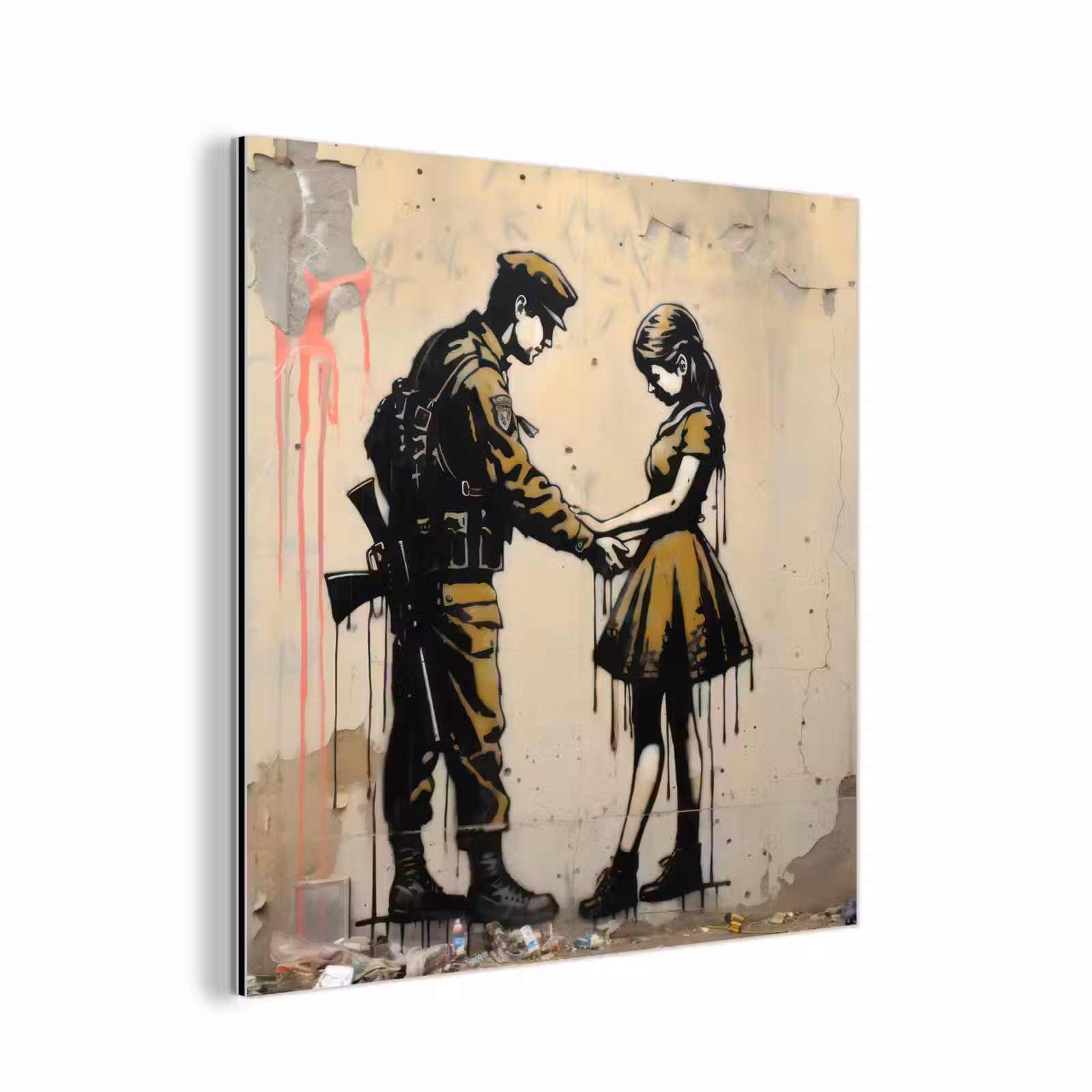 Aluminium schilderij - Soldaat - Meisje - Bruin - Graffiti — 1