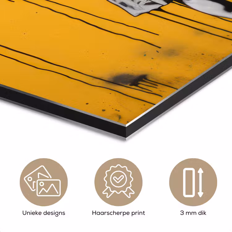 Aluminium schilderij - Meisje - Boek - Gele Muur - Graffiti — 7