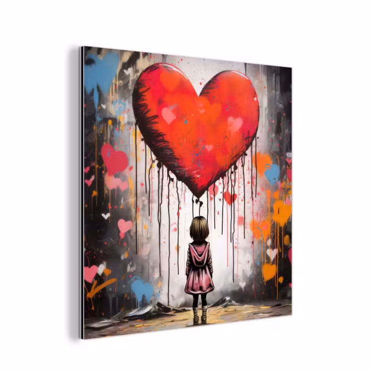 Aluminium schilderij - Meisje - Hart - Graffiti - Kunst - Kleuren - Rood — 1