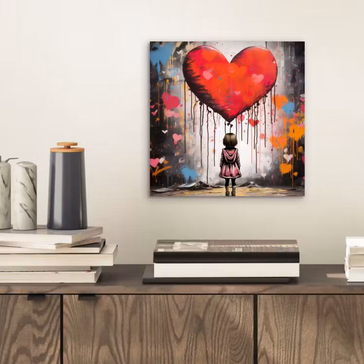 Aluminium schilderij - Meisje - Hart - Graffiti - Kunst - Kleuren - Rood — 2