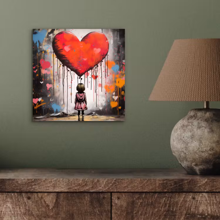 Aluminium schilderij - Meisje - Hart - Graffiti - Kunst - Kleuren - Rood — 3