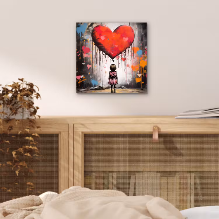 Aluminium schilderij - Meisje - Hart - Graffiti - Kunst - Kleuren - Rood — 4