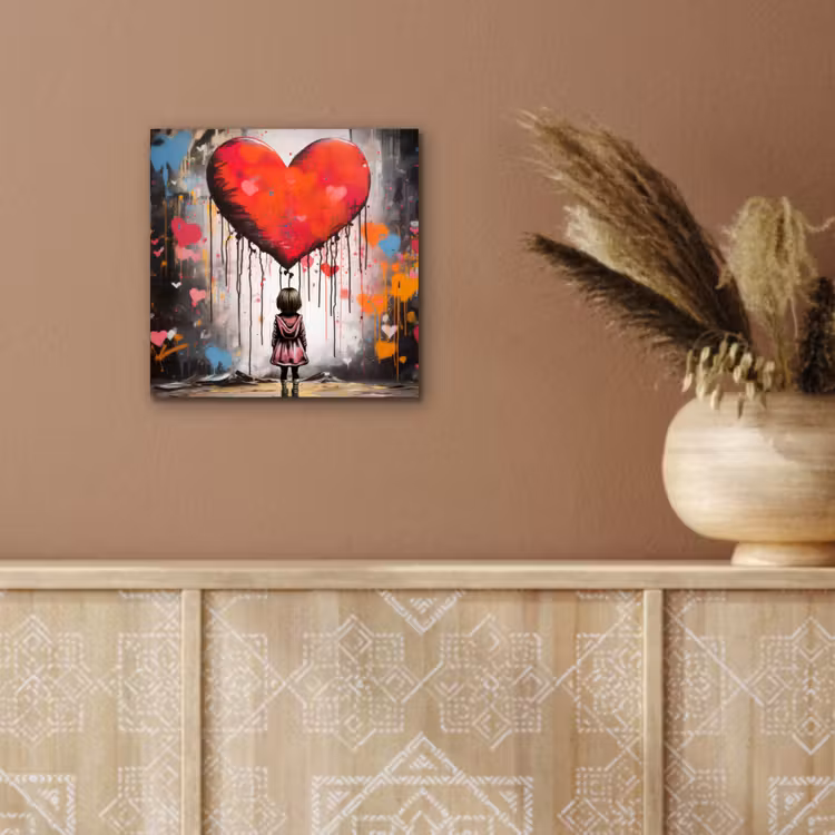 Aluminium schilderij - Meisje - Hart - Graffiti - Kunst - Kleuren - Rood — 5