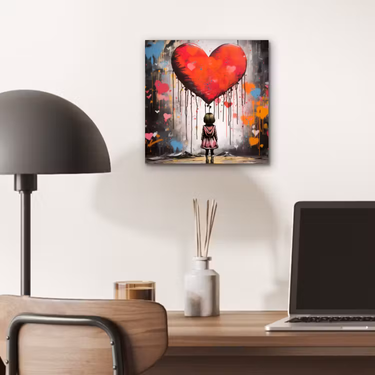Aluminium schilderij - Meisje - Hart - Graffiti - Kunst - Kleuren - Rood — 6