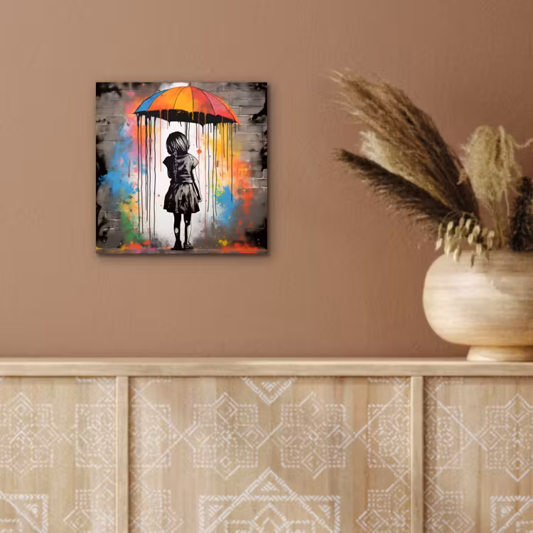 Aluminium schilderij - Meisje - Kunst - Paraplu - Graffiti - Kleuren - Muur — 5