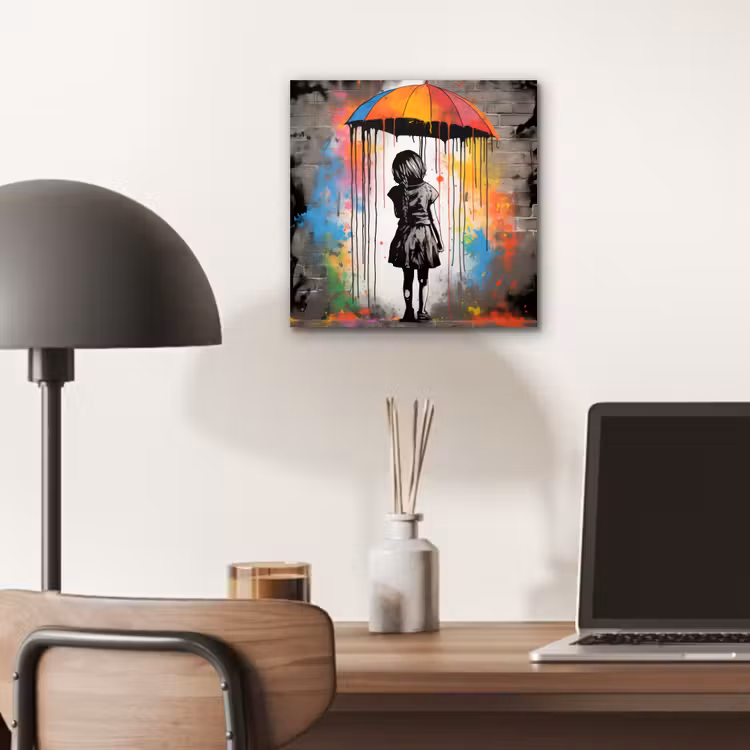 Aluminium schilderij - Meisje - Kunst - Paraplu - Graffiti - Kleuren - Muur — 6
