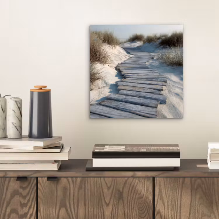 Aluminium schilderij - Pad - Planken - Duinen - Gras — 2