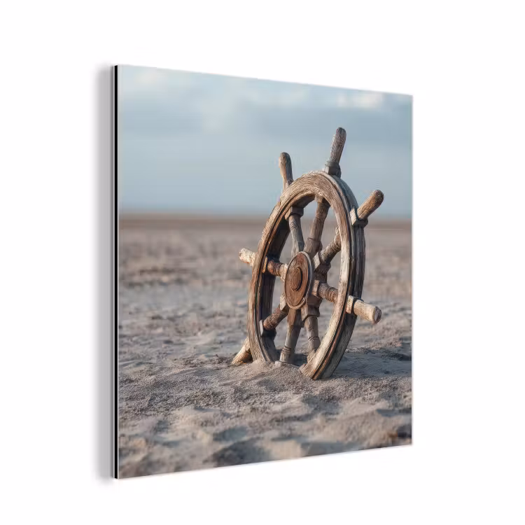 Aluminium schilderij - Scheepsstuur - Hout - Bruin - Zand — 1