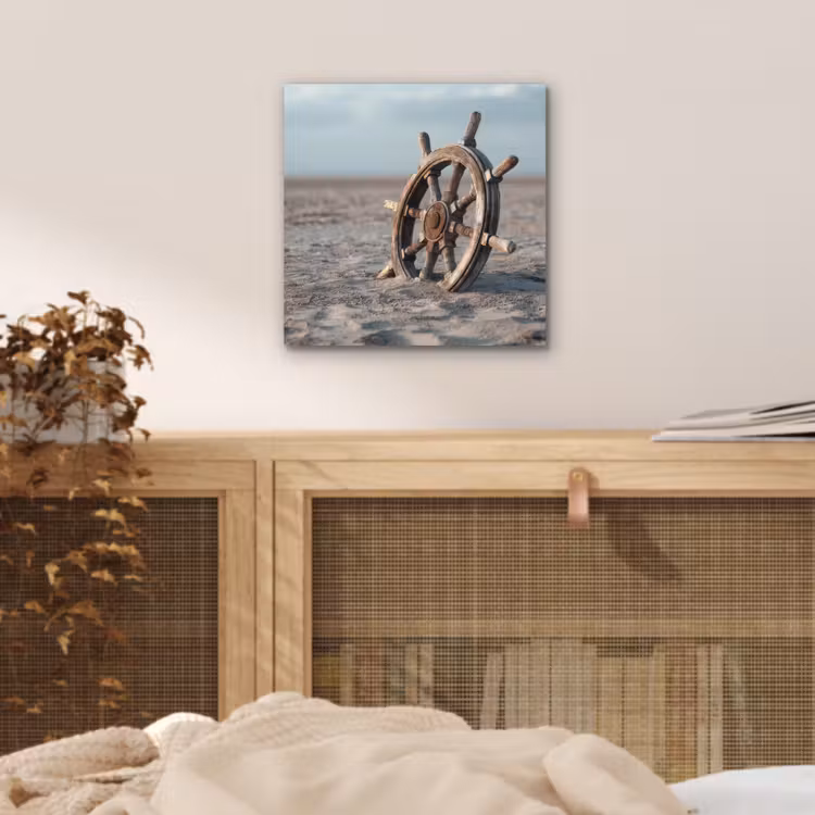 Aluminium schilderij - Scheepsstuur - Hout - Bruin - Zand — 4
