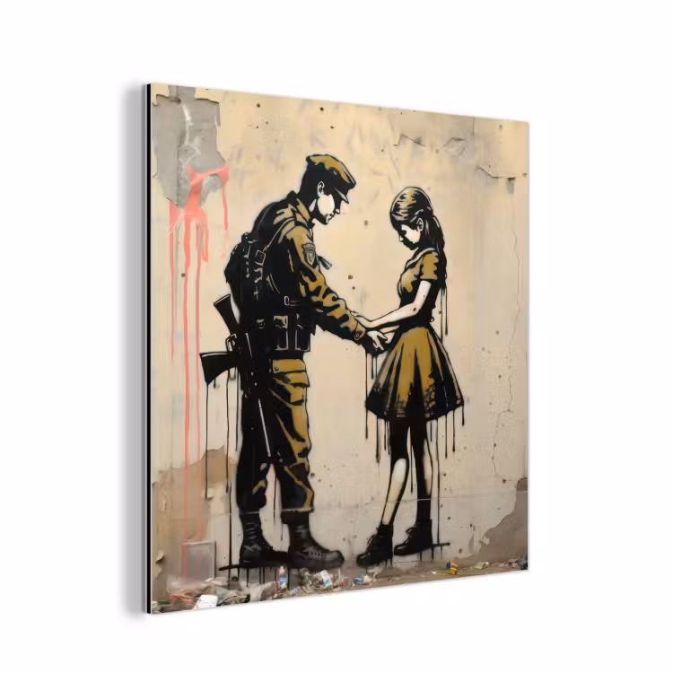 Aluminium schilderij - Soldaat - Meisje - Bruin - Graffiti — 1
