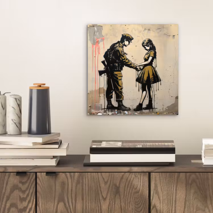 Aluminium schilderij - Soldaat - Meisje - Bruin - Graffiti — 2