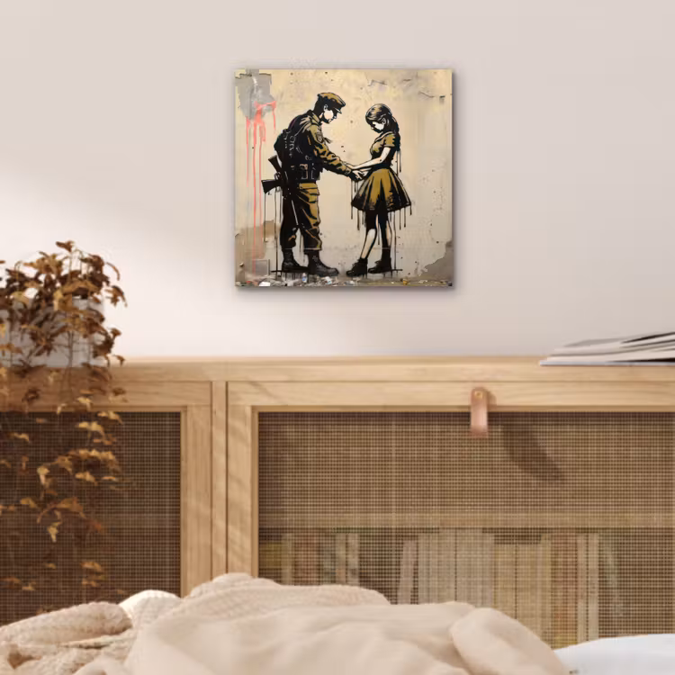 Aluminium schilderij - Soldaat - Meisje - Bruin - Graffiti — 4